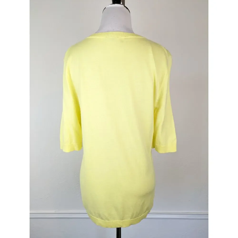 Talbots Sweater Pineapple Beaded Sequins Spring Summer Yellow Novelty Size M